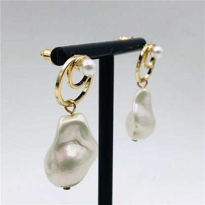 Baroque Style Water Droplets Stud Earrings For Women, Alloy With Baroque Pearl Inlay, Perfect For Wedding