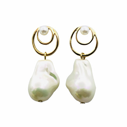 Baroque Style Water Droplets Stud Earrings For Women, Alloy With Baroque Pearl Inlay, Perfect For Wedding