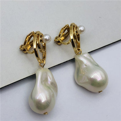 Baroque Style Water Droplets Stud Earrings For Women, Alloy With Baroque Pearl Inlay, Perfect For Wedding