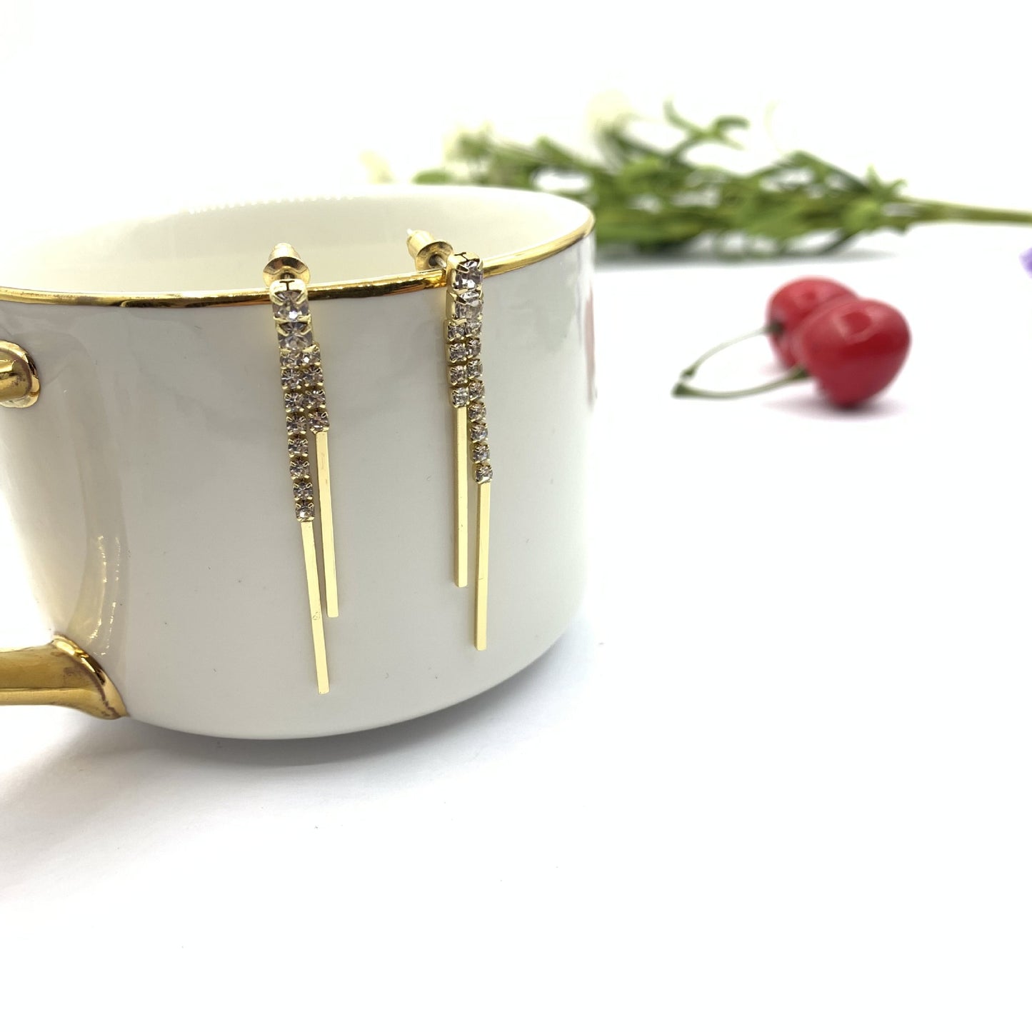 Silver Tassel Stud Earrings For Women In , Alloy With Rhinestone Inlay