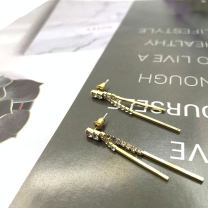 Silver Tassel Stud Earrings For Women In , Alloy With Rhinestone Inlay