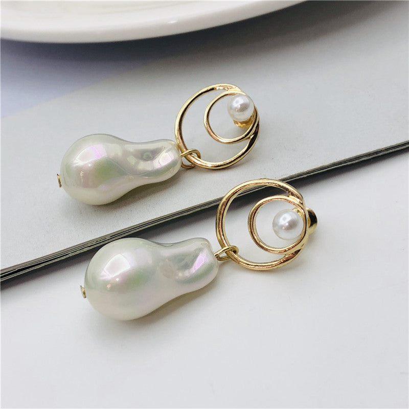 Baroque Style Water Droplets Stud Earrings For Women, Alloy With Baroque Pearl Inlay, Perfect For Wedding