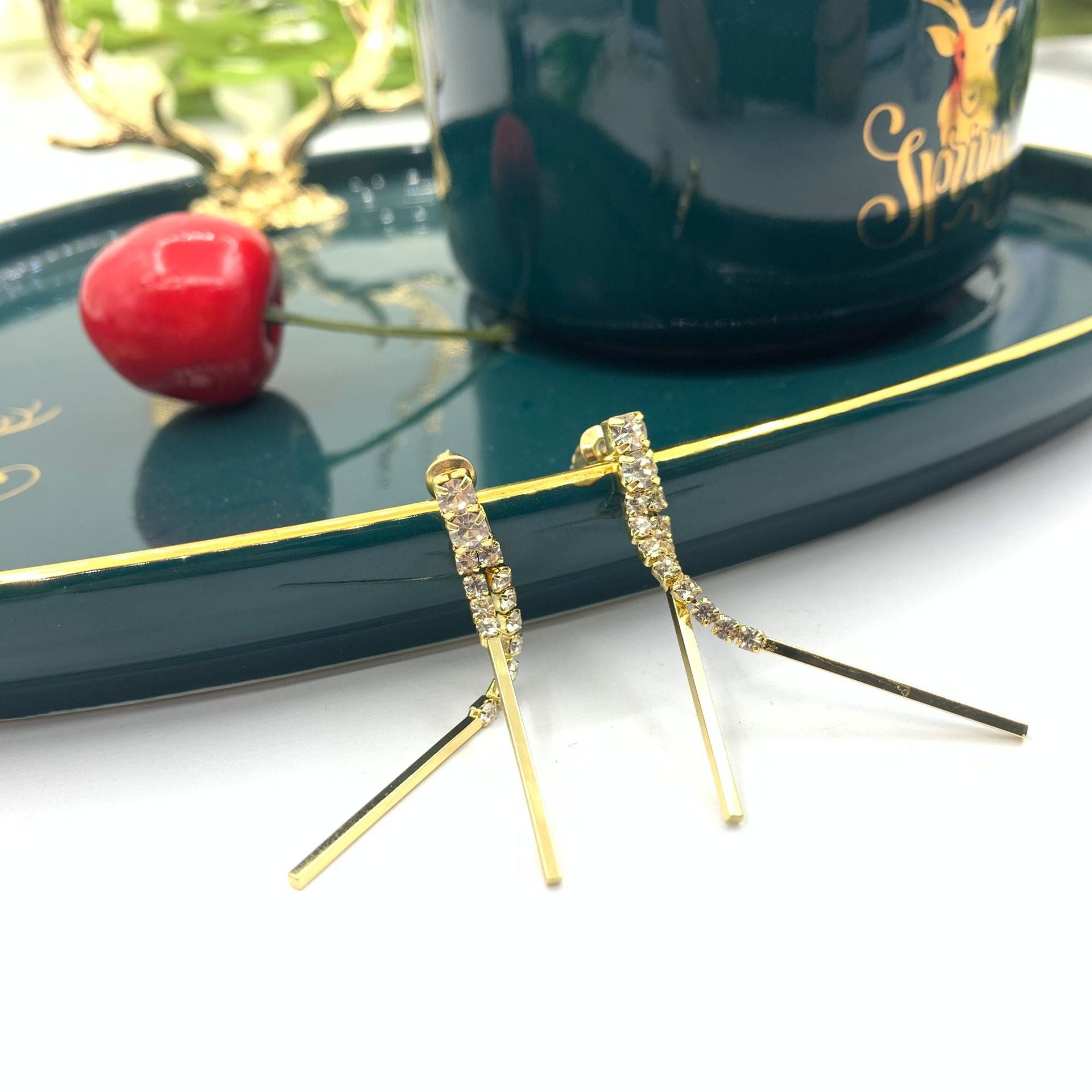 Silver Tassel Stud Earrings For Women In , Alloy With Rhinestone Inlay