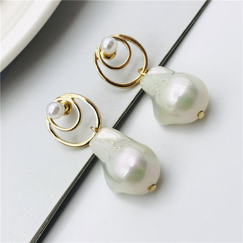 Baroque Style Water Droplets Stud Earrings For Women, Alloy With Baroque Pearl Inlay, Perfect For Wedding