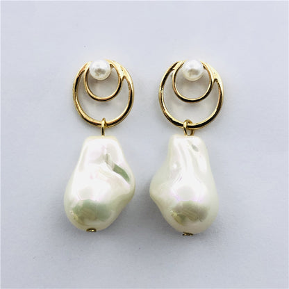 Baroque Style Water Droplets Stud Earrings For Women, Alloy With Baroque Pearl Inlay, Perfect For Wedding