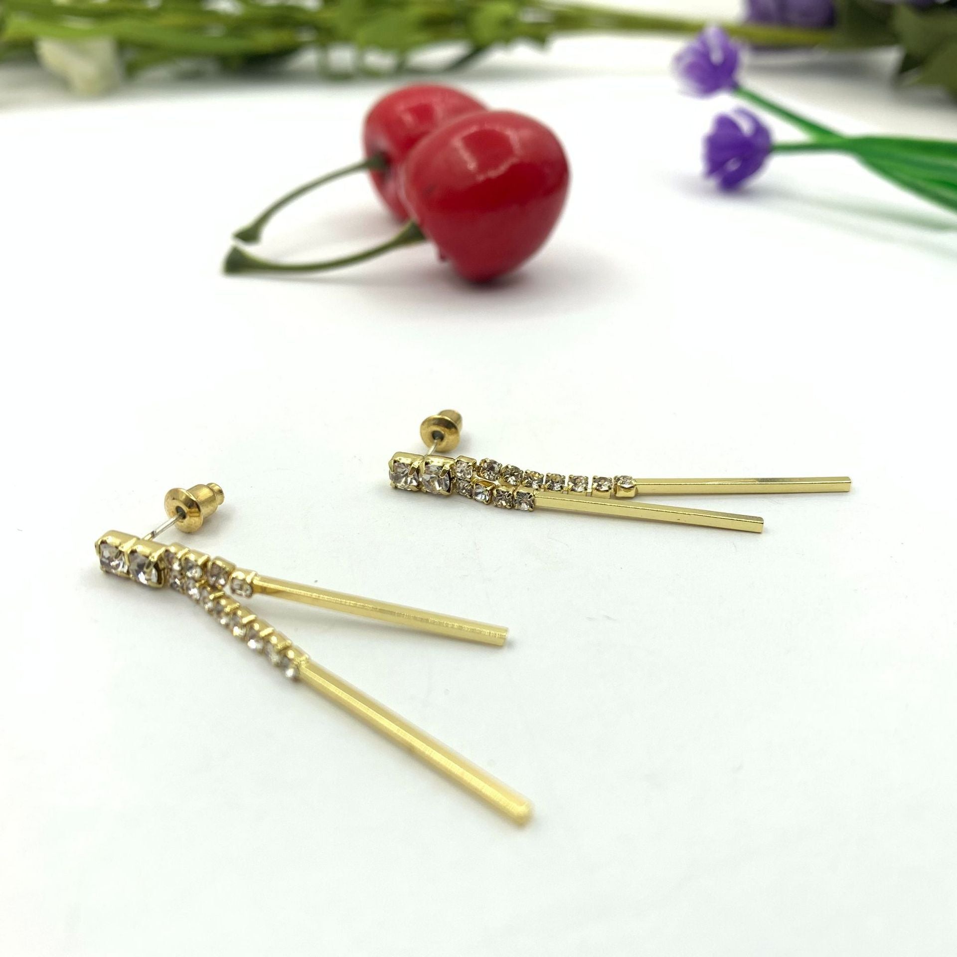 Silver Tassel Stud Earrings For Women In , Alloy With Rhinestone Inlay