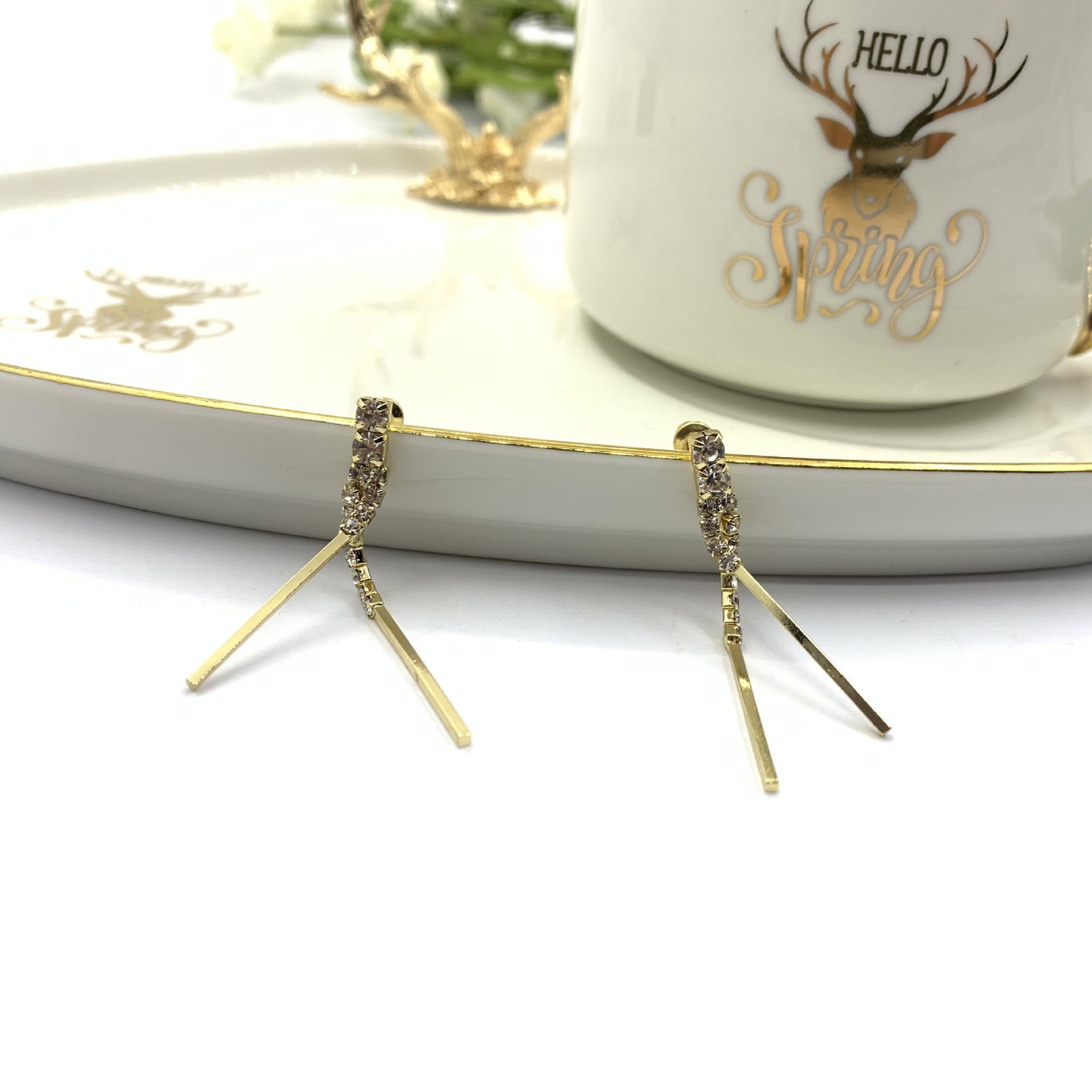 Silver Tassel Stud Earrings For Women In , Alloy With Rhinestone Inlay