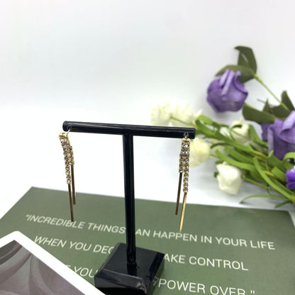 Silver Tassel Stud Earrings For Women In , Alloy With Rhinestone Inlay