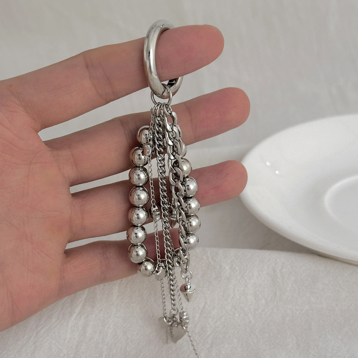 Heart Shape Jewelry Buckle In Alloy With White K Electroplated Coating 0.03µm-0.05µm Featuring Twisted Rope Chain, 1 Piece