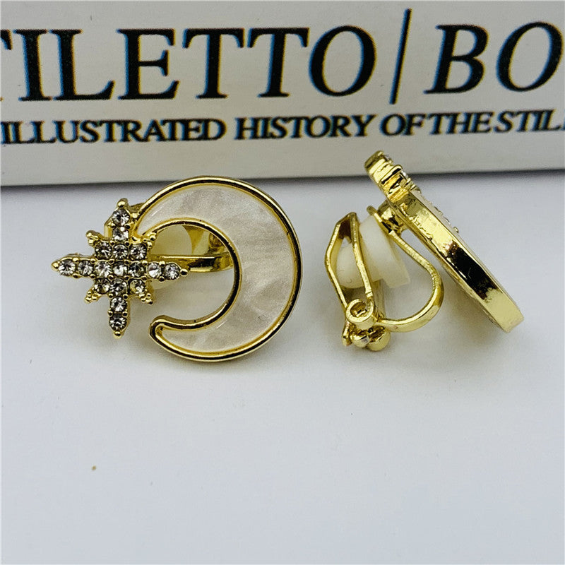 Moon Stud Earrings For Women In Alloy With Artificial Gemstones, Perfect For Wedding
