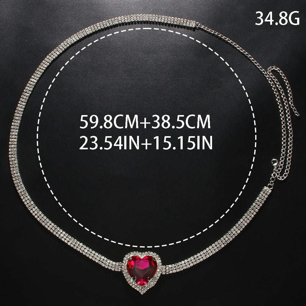 Heart Shape Alloy Waist Chain With Rhinestones, Electroplated Finish, Simple Style Jewelry For Women