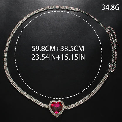 Heart Shape Alloy Waist Chain With Rhinestones, Electroplated Finish, Simple Style Jewelry For Women