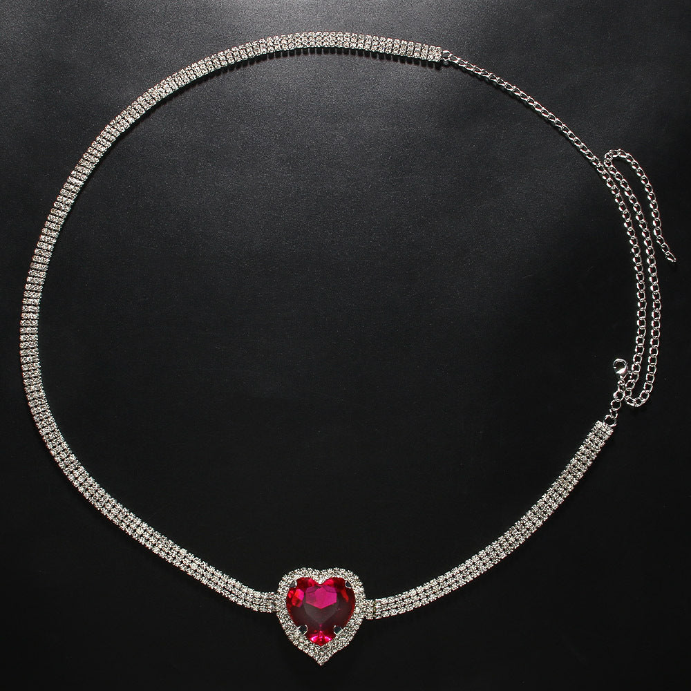 Heart Shape Alloy Waist Chain With Rhinestones, Electroplated Finish, Simple Style Jewelry For Women