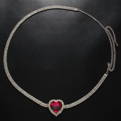 Heart Shape Alloy Waist Chain With Rhinestones, Electroplated Finish, Simple Style Jewelry For Women