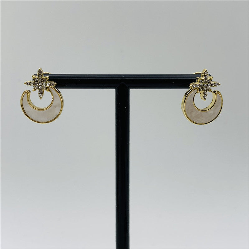 Moon Stud Earrings For Women In Alloy With Artificial Gemstones, Perfect For Wedding