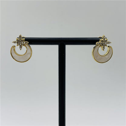 Moon Stud Earrings For Women In Alloy With Artificial Gemstones, Perfect For Wedding