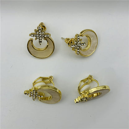 Moon Stud Earrings For Women In Alloy With Artificial Gemstones, Perfect For Wedding