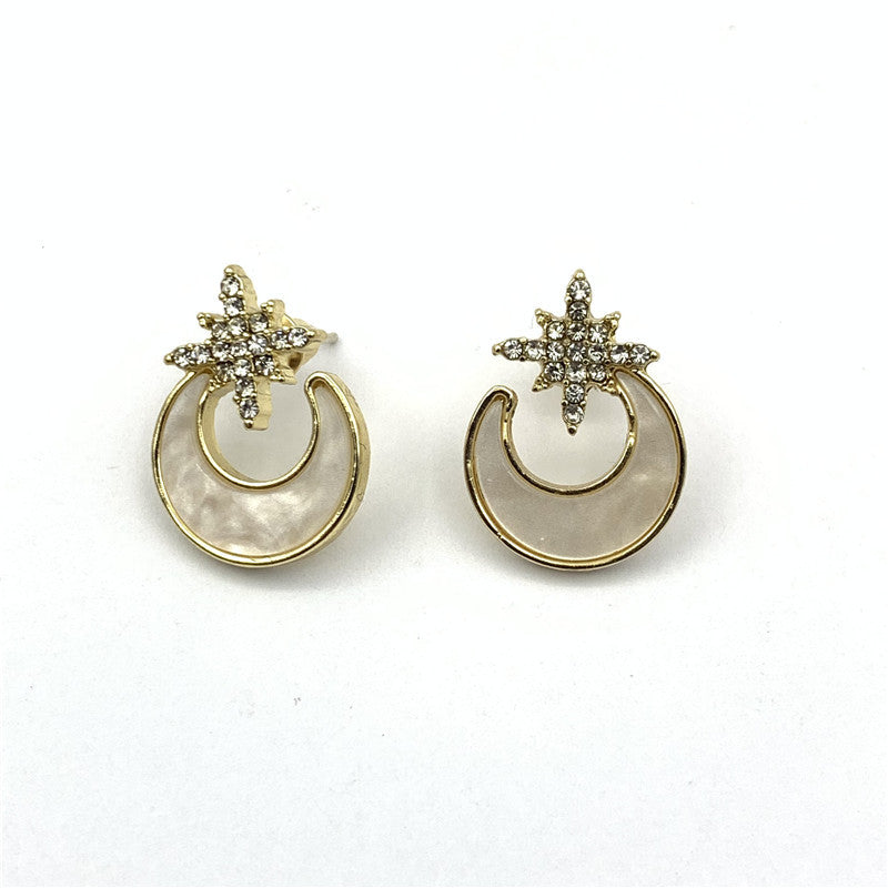 Moon Stud Earrings For Women In Alloy With Artificial Gemstones, Perfect For Wedding