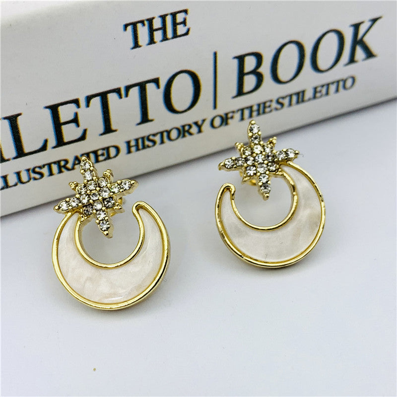 Moon Stud Earrings For Women In Alloy With Artificial Gemstones, Perfect For Wedding