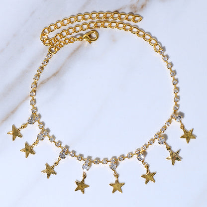 Silver Alloy Tassel Anklet For Women In Ethnic Style Featuring Pentagram Pattern And Rhinestone Inlay