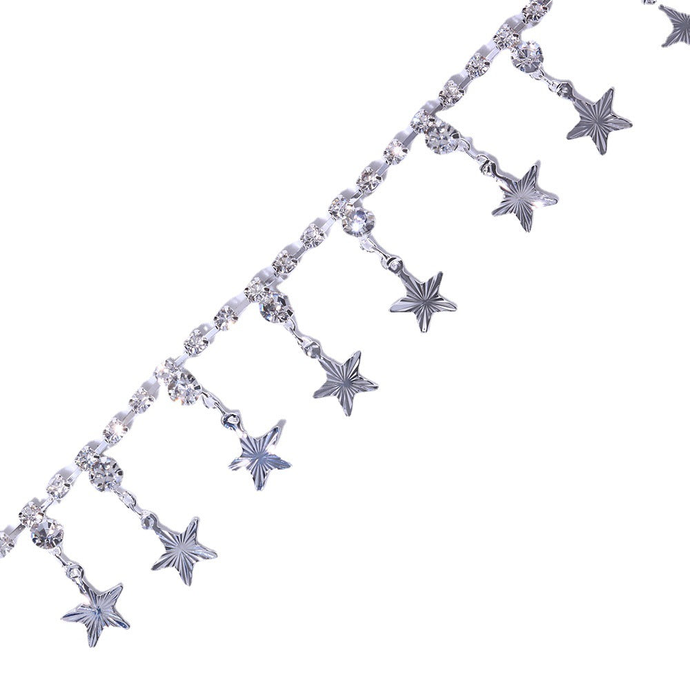 Silver Alloy Tassel Anklet For Women In Ethnic Style Featuring Pentagram Pattern And Rhinestone Inlay