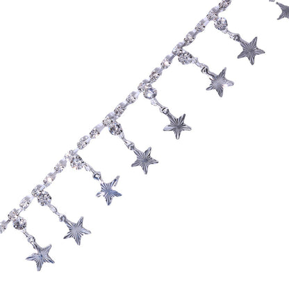 Silver Alloy Tassel Anklet For Women In Ethnic Style Featuring Pentagram Pattern And Rhinestone Inlay