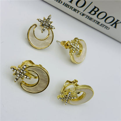 Moon Stud Earrings For Women In Alloy With Artificial Gemstones, Perfect For Wedding