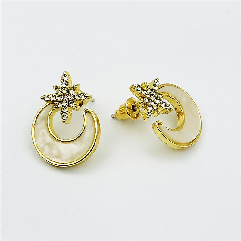 Moon Stud Earrings For Women In Alloy With Artificial Gemstones, Perfect For Wedding