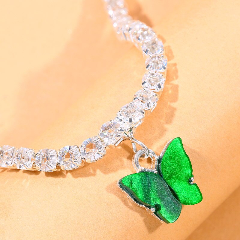 Silver Alloy Women's Anklet With Rhinestones Featuring Butterfly Design, Perfect For Beach Wear