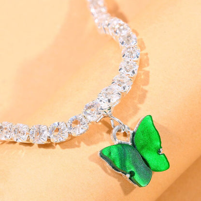 Silver Alloy Women's Anklet With Rhinestones Featuring Butterfly Design, Perfect For Beach Wear
