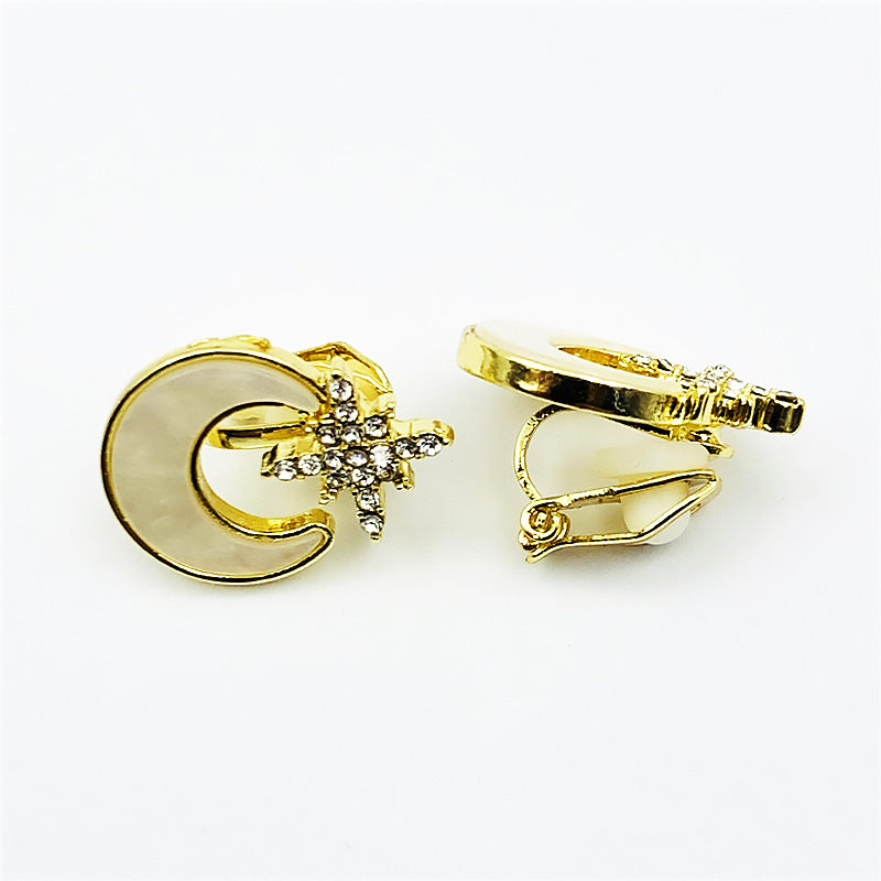 Moon Stud Earrings For Women In Alloy With Artificial Gemstones, Perfect For Wedding