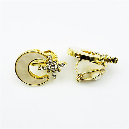 Moon Stud Earrings For Women In Alloy With Artificial Gemstones, Perfect For Wedding