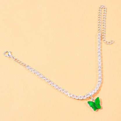 Silver Alloy Women's Anklet With Rhinestones Featuring Butterfly Design, Perfect For Beach Wear