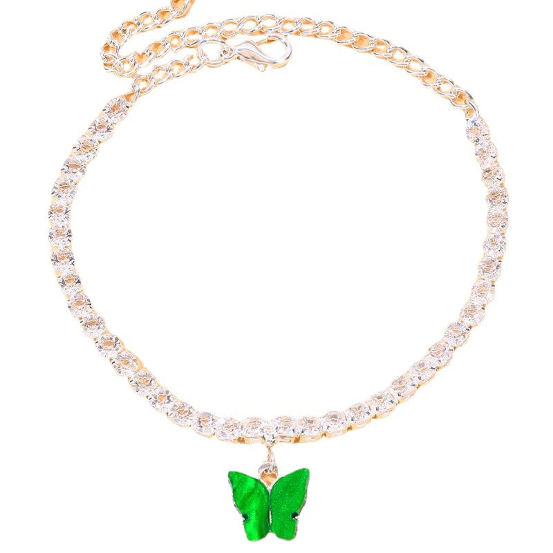 Silver Alloy Women's Anklet With Rhinestones Featuring Butterfly Design, Perfect For Beach Wear
