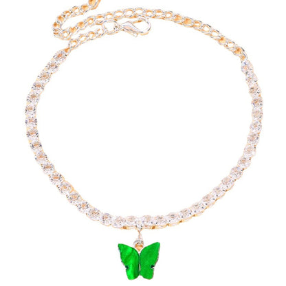 Silver Alloy Women's Anklet With Rhinestones Featuring Butterfly Design, Perfect For Beach Wear