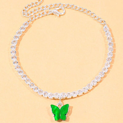 Silver Alloy Women's Anklet With Rhinestones Featuring Butterfly Design, Perfect For Beach Wear