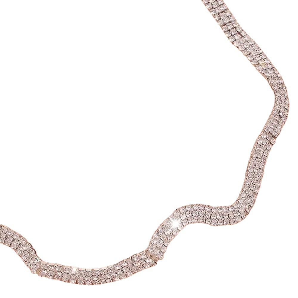 Waves Silver Necklace For Women Featuring Alloy Chain Material With Electroplated Finish And Crystal Inlay