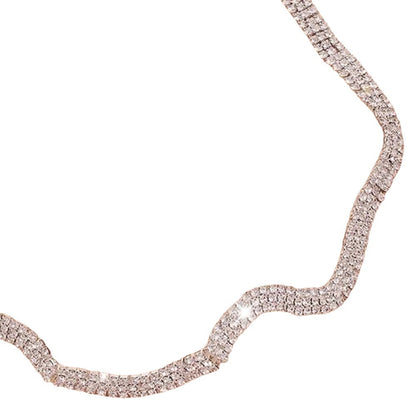 Waves Silver Necklace For Women Featuring Alloy Chain Material With Electroplated Finish And Crystal Inlay
