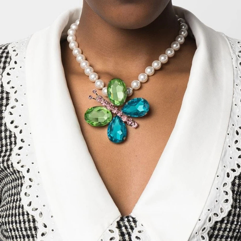 Silver Butterfly Necklace For Women Featuring Rhinestone Pendant Made Of Alloy