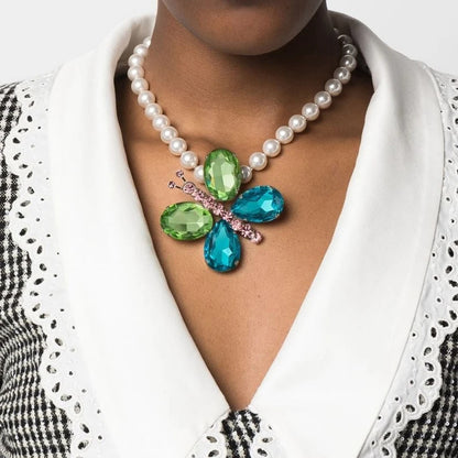 Silver Butterfly Necklace For Women Featuring Rhinestone Pendant Made Of Alloy