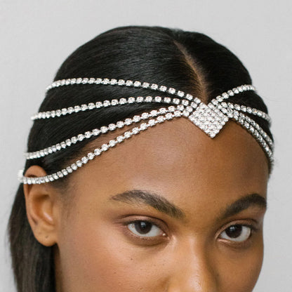Shiny Geometric Hair Chain For Women In Gold Featuring Rhinestones, Elegant Hair Accessory
