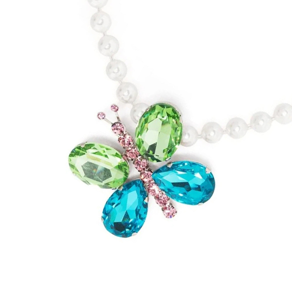 Silver Butterfly Necklace For Women Featuring Rhinestone Pendant Made Of Alloy