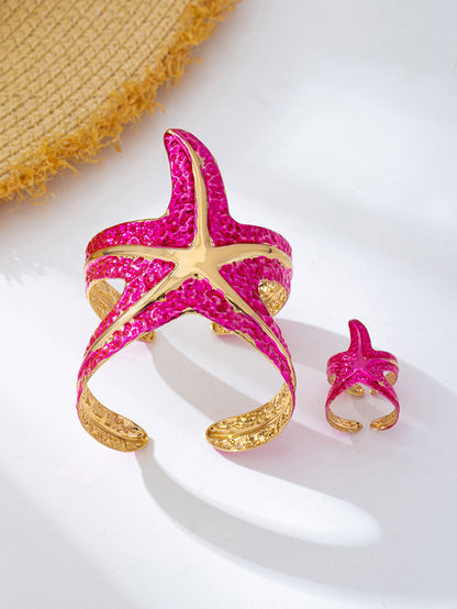 Starfish Jewelry Set For Women In Marine Style, KC Golden Plated Alloy With 0.03µm Thickness Featuring Enamel Craft