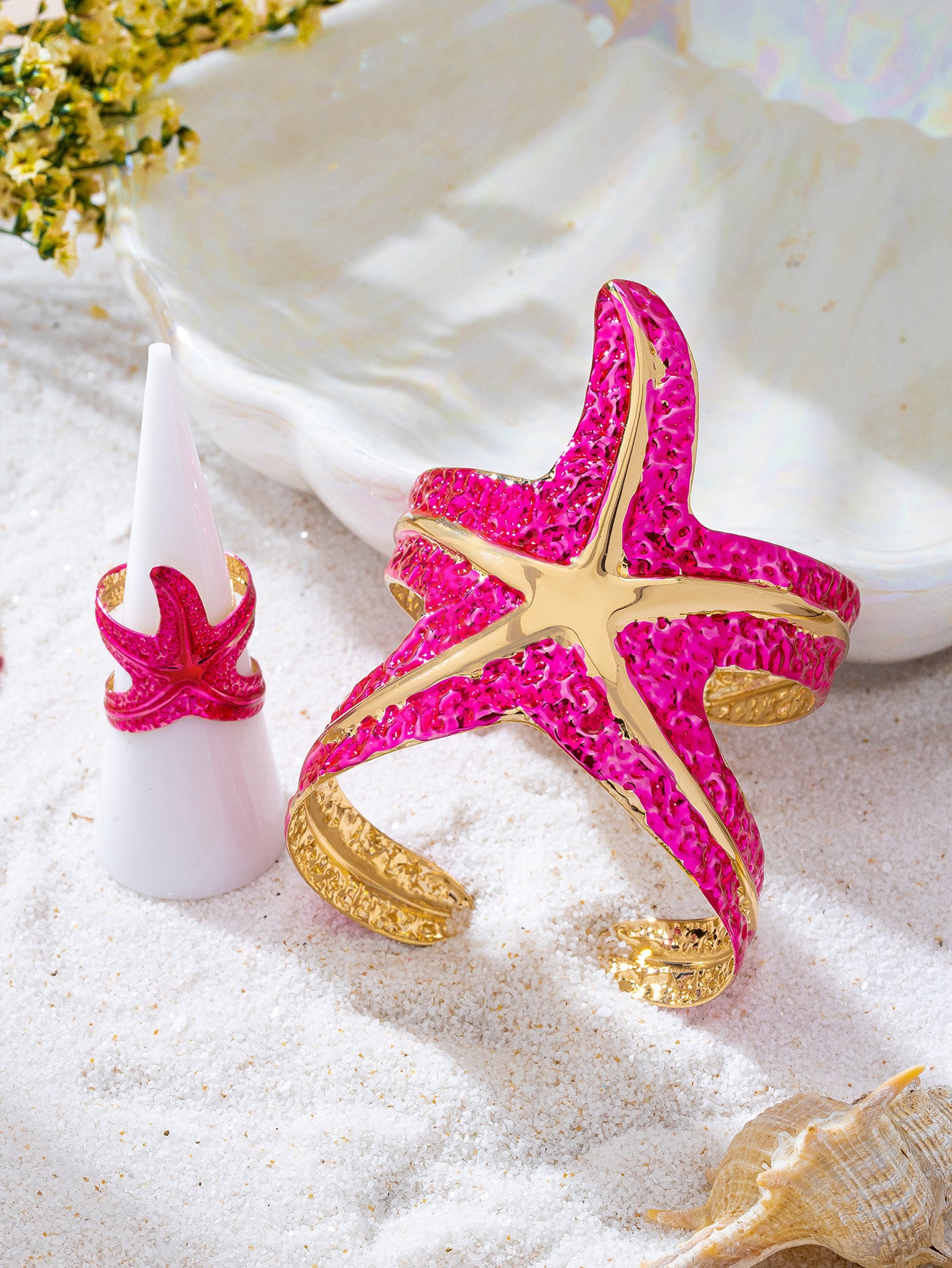 Starfish Jewelry Set For Women In Marine Style, KC Golden Plated Alloy With 0.03µm Thickness Featuring Enamel Craft