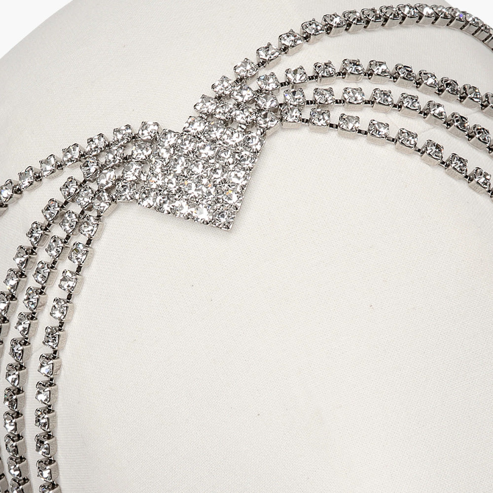 Shiny Geometric Hair Chain For Women In Gold Featuring Rhinestones, Elegant Hair Accessory
