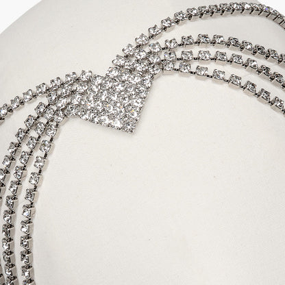 Shiny Geometric Hair Chain For Women In Gold Featuring Rhinestones, Elegant Hair Accessory