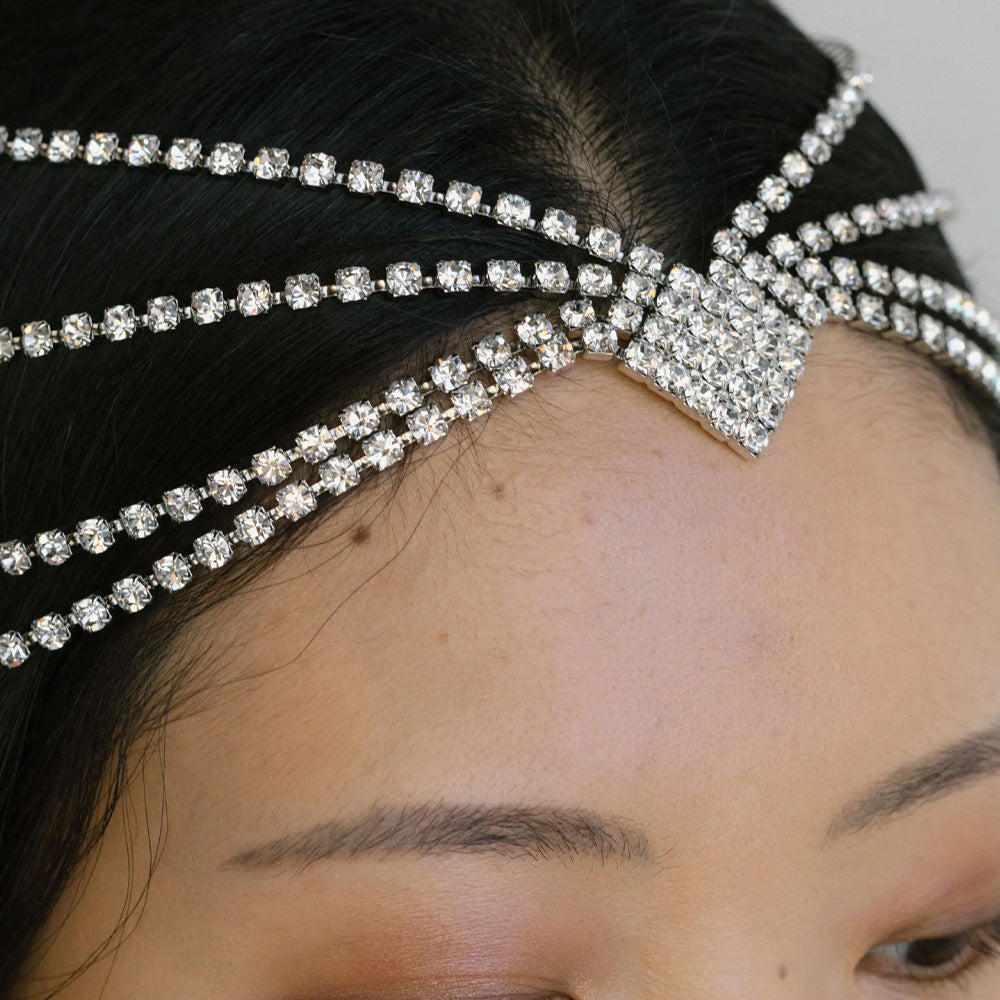 Shiny Geometric Hair Chain For Women In Gold Featuring Rhinestones, Elegant Hair Accessory
