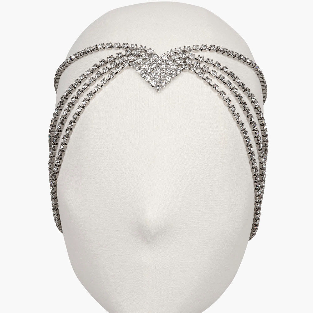 Shiny Geometric Hair Chain For Women In Gold Featuring Rhinestones, Elegant Hair Accessory