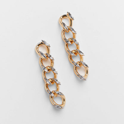 Geometric Hip-Hop Stud Earrings For Women In Silver Alloy With Rhinestones