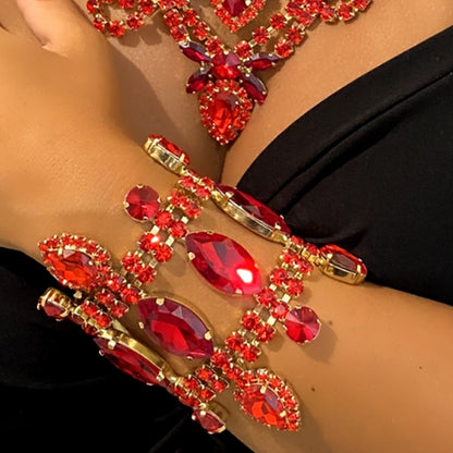 Hip-Hop Style Bangle With Electroplated Gold Plating And Red Rhinestones Inlay